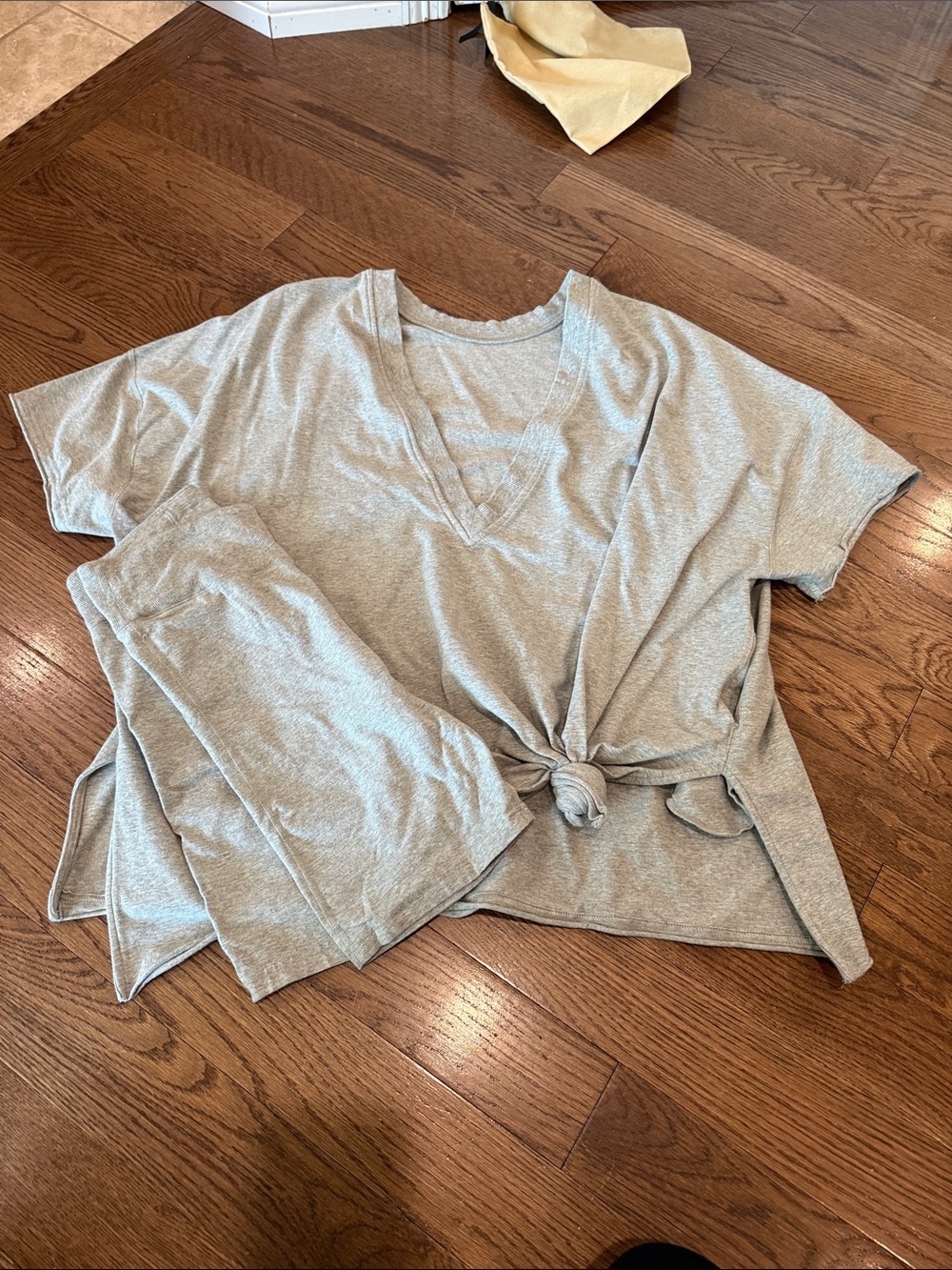 Free People Light Gray V-Neck Tie Front Tunic Top